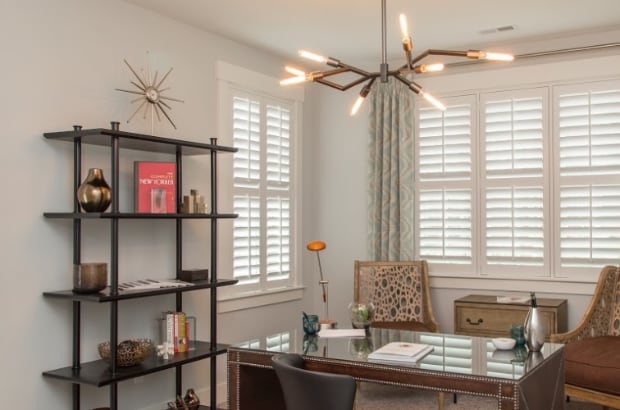 Plantation shutters in a home office
